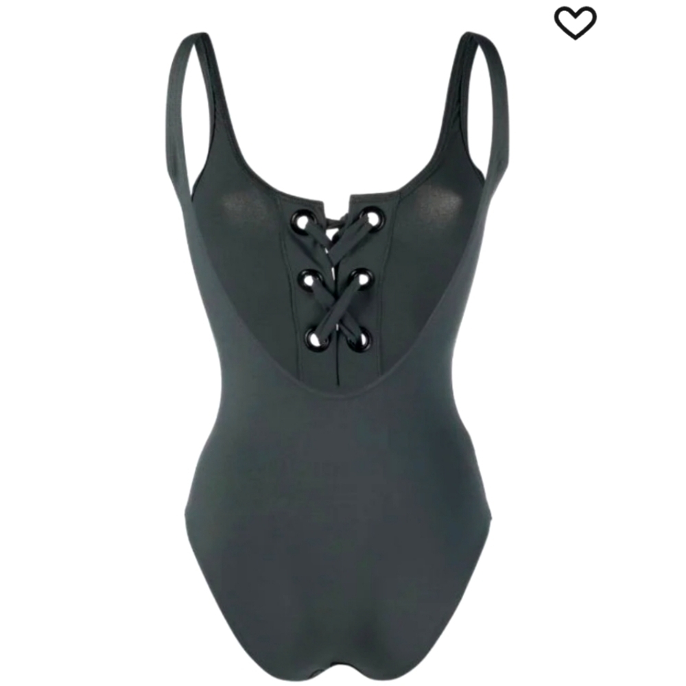 Michael Kors Women's Black Lace Up Gold Grommets One Piece Swimsuit Size 8 - Picture 2 of 13